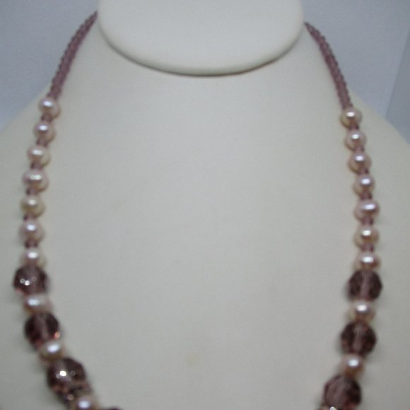 Genuine Freshwater PEARLS Purple CRYSTALS STERLING Silver Necklace Genuine Pearl - Picture 4 of 10